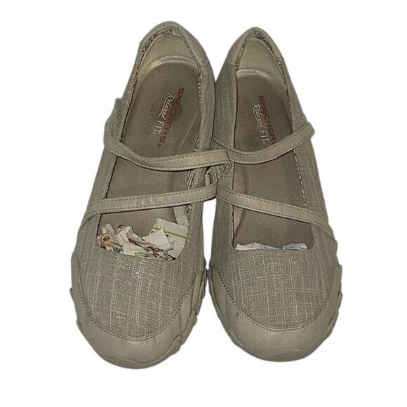 Skechers Relaxed Fit Mary Jane‎ Shoes 9 Beige Fabric Comfort Sole beach walkng - Picture 6 of 9